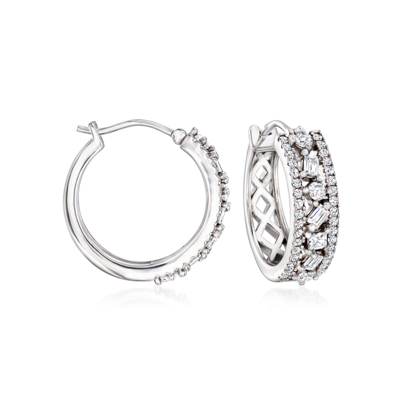 Sterling silver hoop earrings with multi-shaped CZ stones
