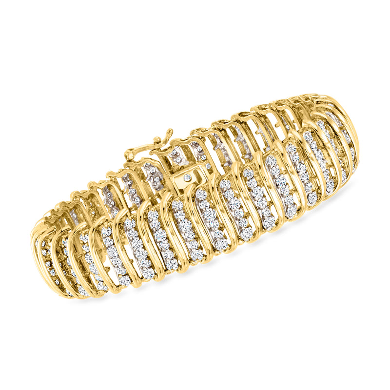 Vintage 10k yellow gold diamond bracelet with layered round diamond rows