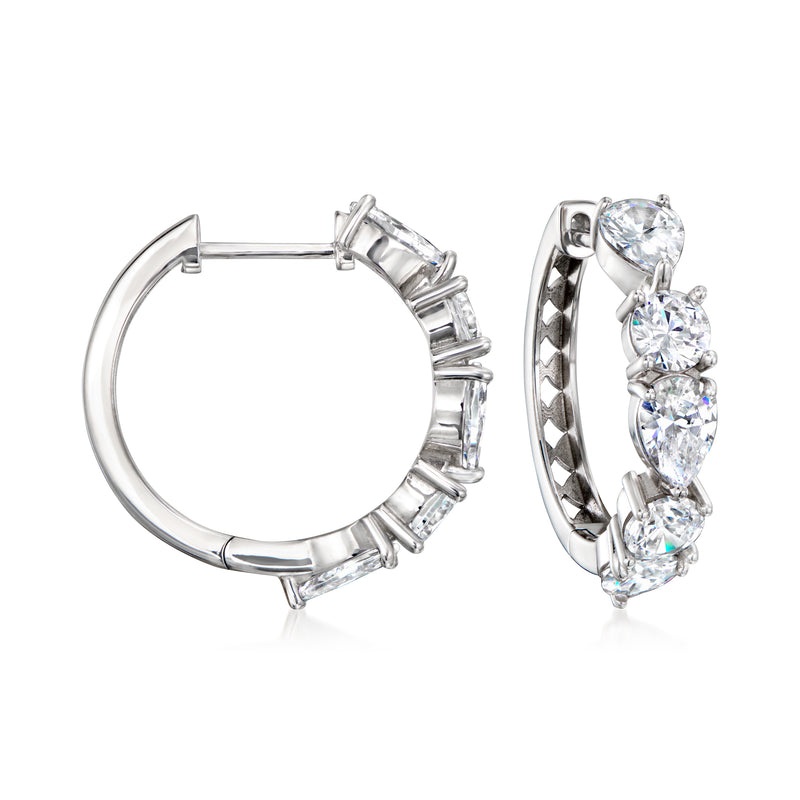 Sterling silver CZ hoop earrings with prong-set clear stones along the hoop