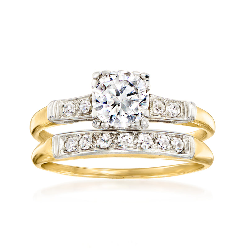 Vintage 14kt yellow gold diamond bridal ring set with large center stone and side accents