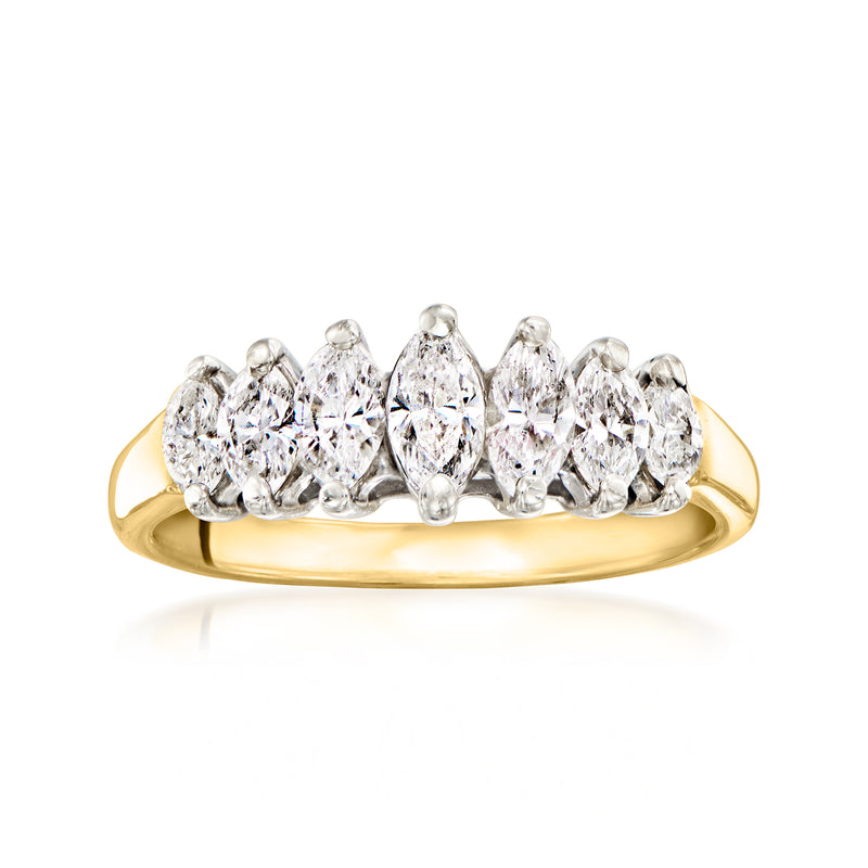 14kt yellow gold marquise diamond seven-stone ring with central marquise stones
