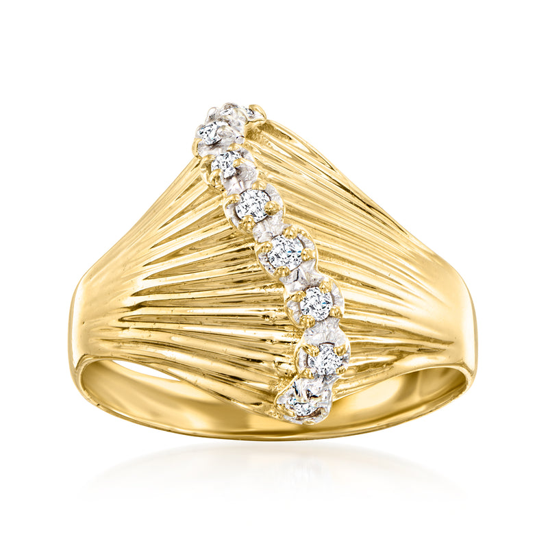Vintage 10kt yellow gold wave diamond ring with six round diamonds