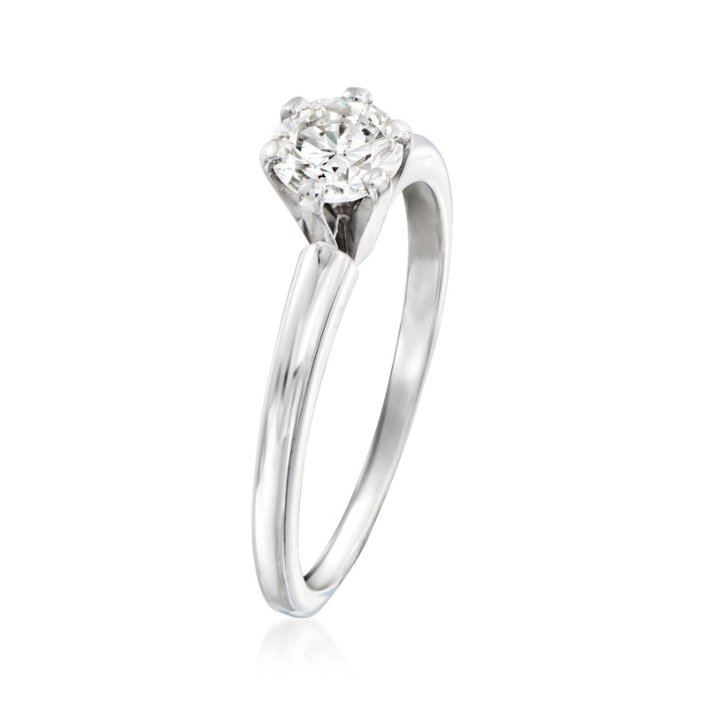Solitaire diamond ring in 18kt white gold with round center stone, side view