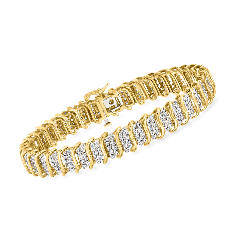Vintage diamond line bracelet in 10kt yellow gold with linked rows of stones