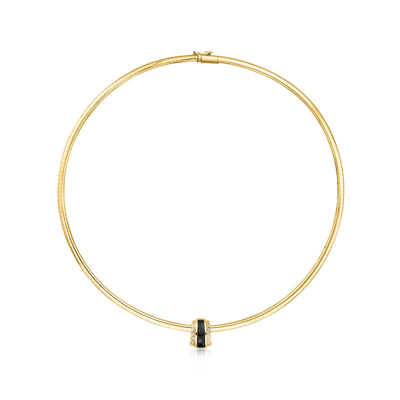 14kt yellow gold necklace with onyx slide pendant and diamond accents