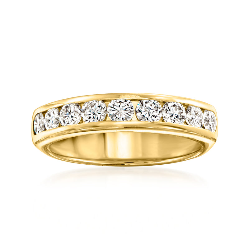 Vintage 14kt yellow gold diamond band ring with row of round-cut stones