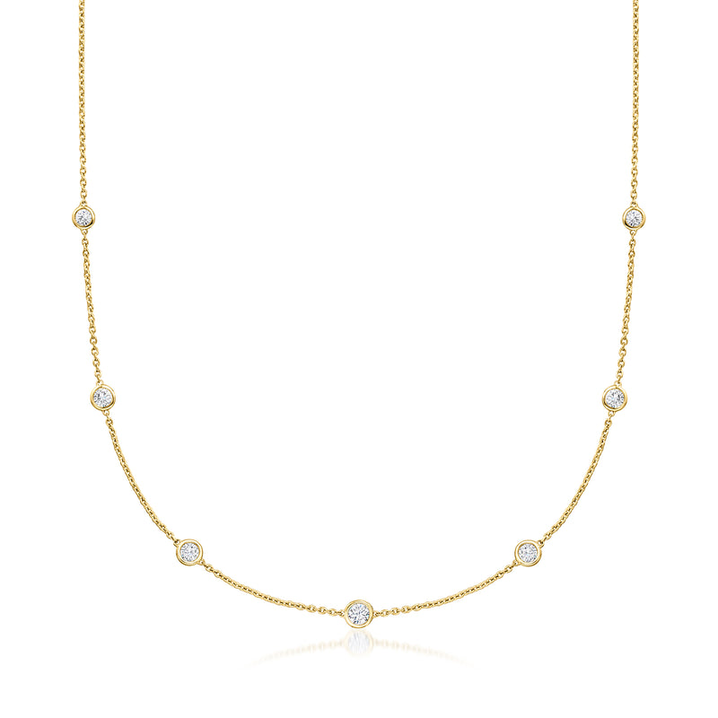 14kt yellow gold diamond station necklace with bezel-set round stones