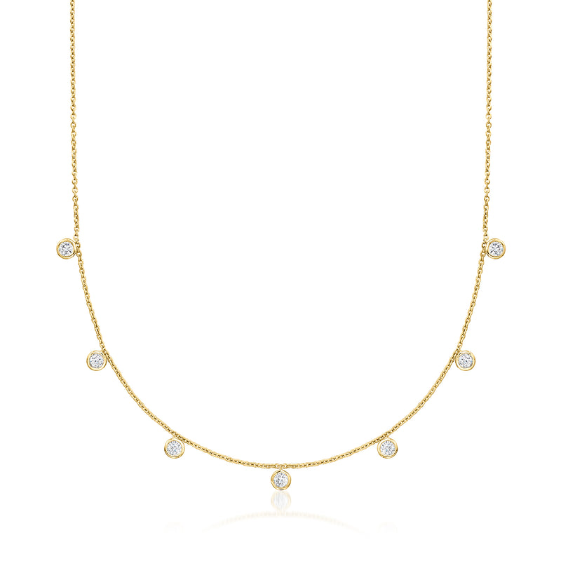 14kt yellow gold diamond drop station necklace with round bezel-set stones