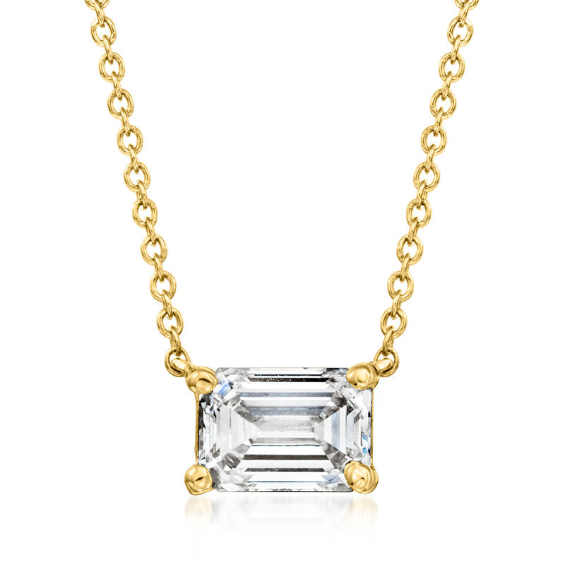 14kt yellow gold emerald-cut lab-grown diamond necklace with solitaire pendant