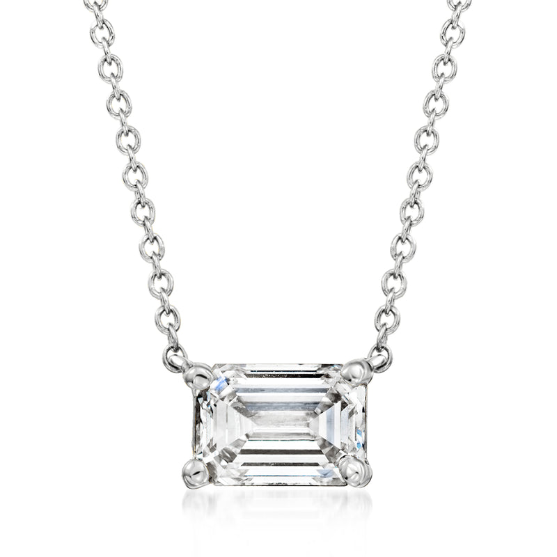 14kt white gold necklace with prong-set emerald-cut lab-grown diamond pendant
