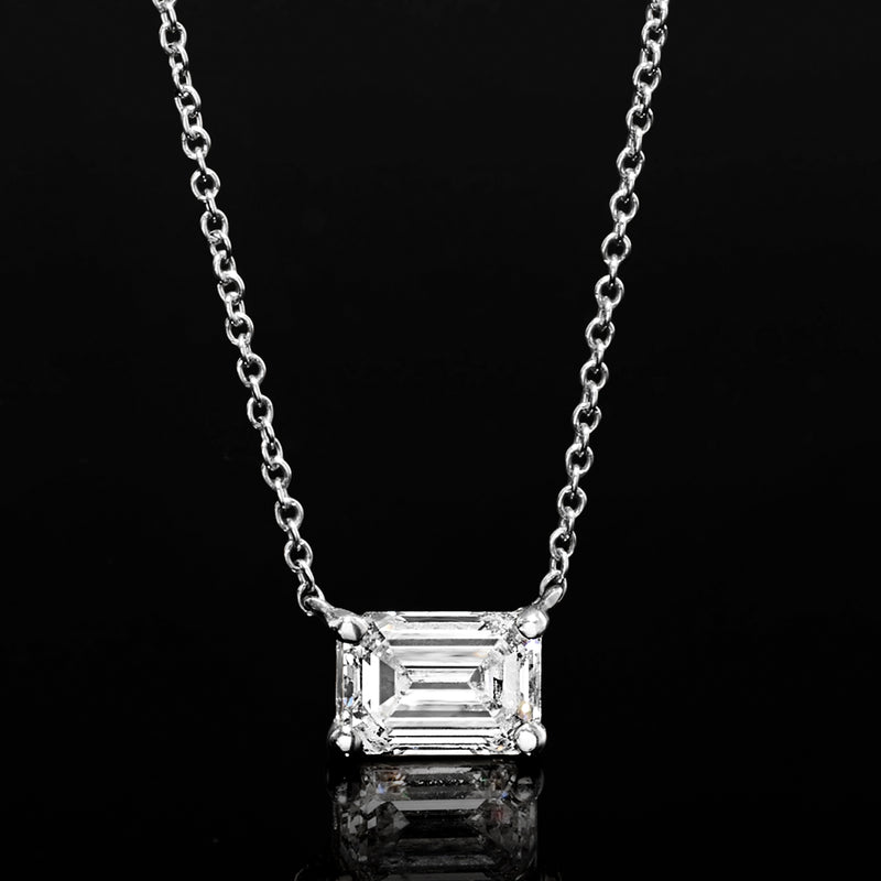 14kt white gold necklace with emerald-cut lab-grown diamond square center stone, prong-set