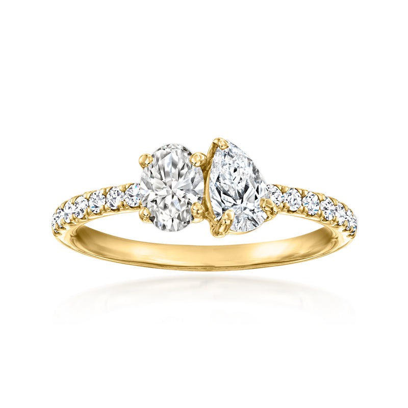 Toi et Moi ring in 14kt yellow gold with oval and pear lab-grown diamonds