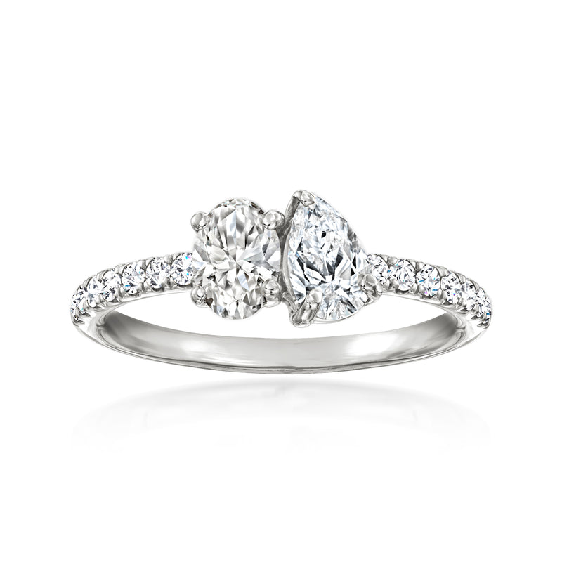 Toi et moi ring in 14kt white gold with oval and pear lab-grown diamonds