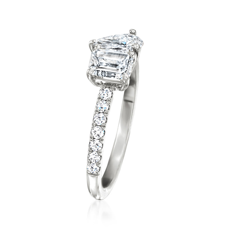 Lab-grown diamond toi et moi ring in 14kt white gold with pavé band