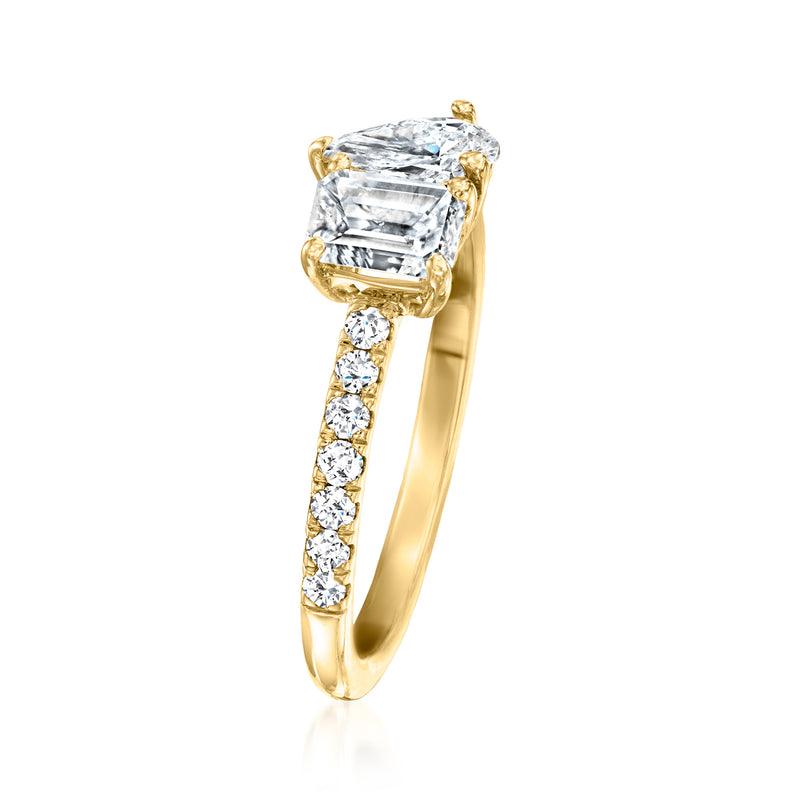 14kt yellow gold toi et moi ring with emerald-cut center and baguette diamonds
