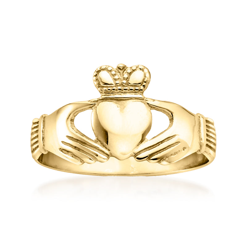 Vintage yellow gold Claddagh ring with crown, heart centerpiece, and hands