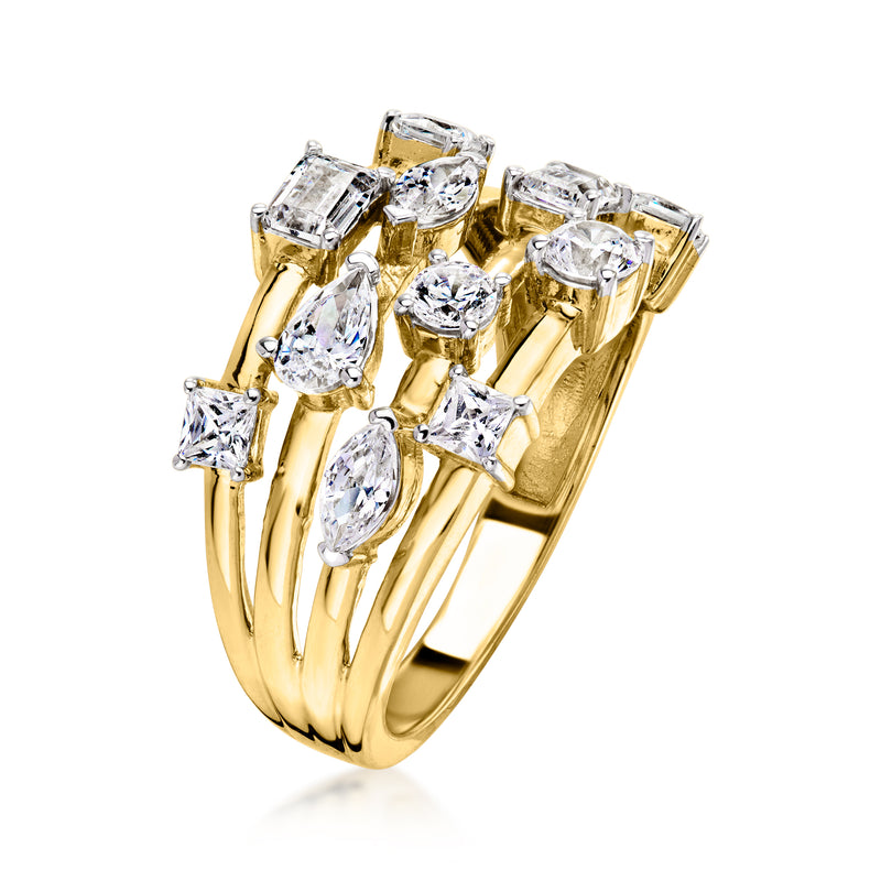 Gold over sterling CZ ring with mixed square and oval stones in bezel settings