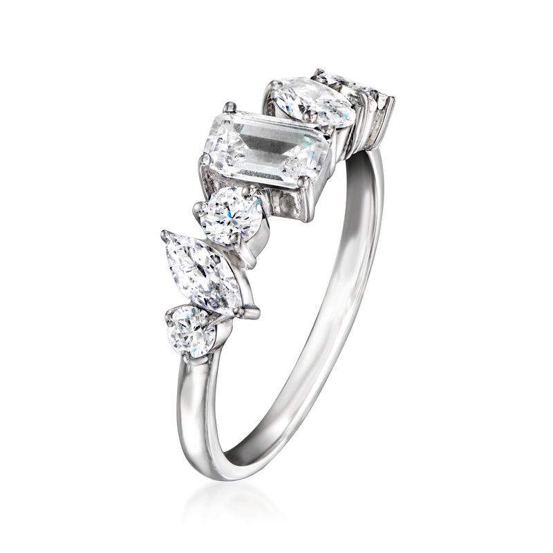 Sterling silver CZ ring with multi-shaped square and round stones, open band