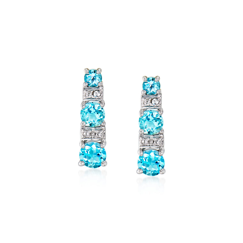 Linear blue topaz and diamond stud earrings in 10kt white gold, post style