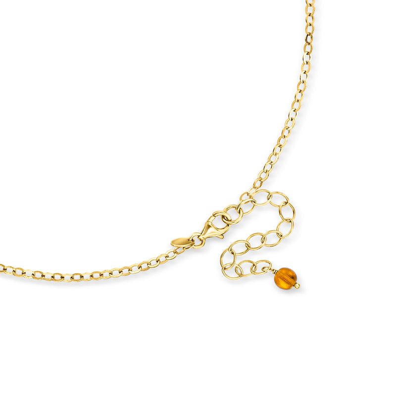 Gold-tone chain clasp and extender with orange Murano-style glass bead