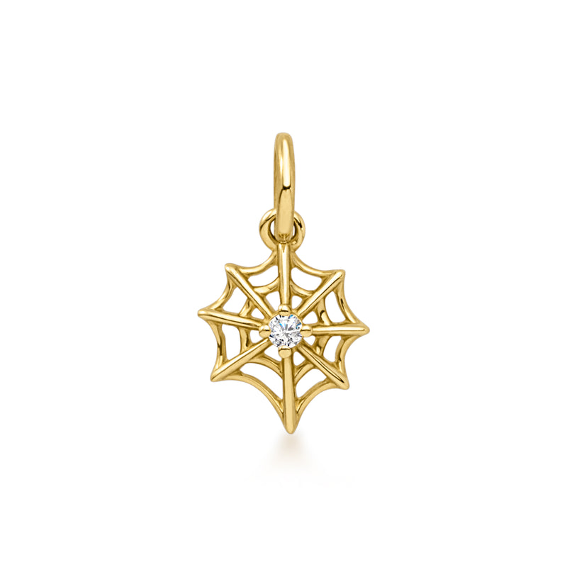 14kt Yellow Gold Spiderweb Charm with Single Diamond