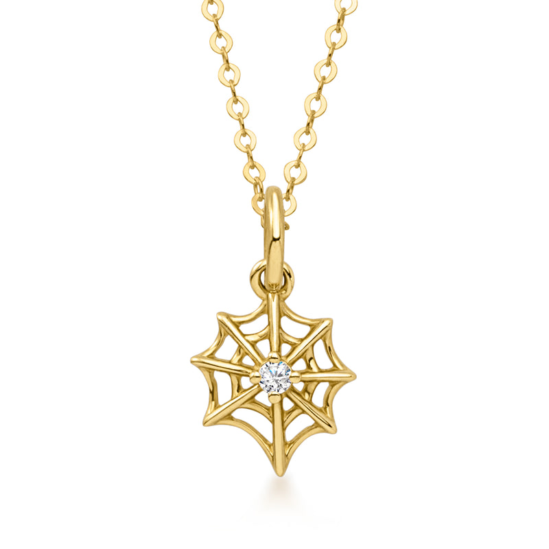 14kt Yellow Gold Spiderweb Charm with Single Diamond