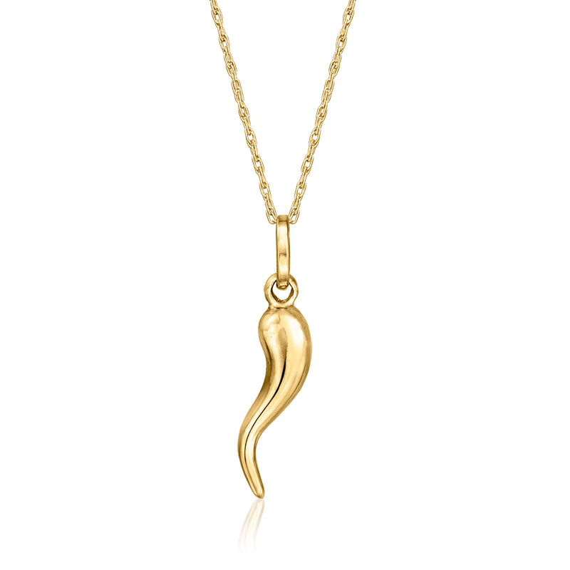 Vintage 14kt yellow gold horn pendant necklace with Italian-style charm