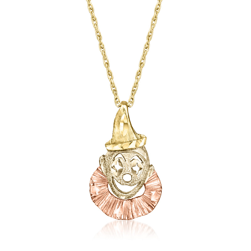 Tri-colored gold clown pendant necklace with ruffled collar and gold chain