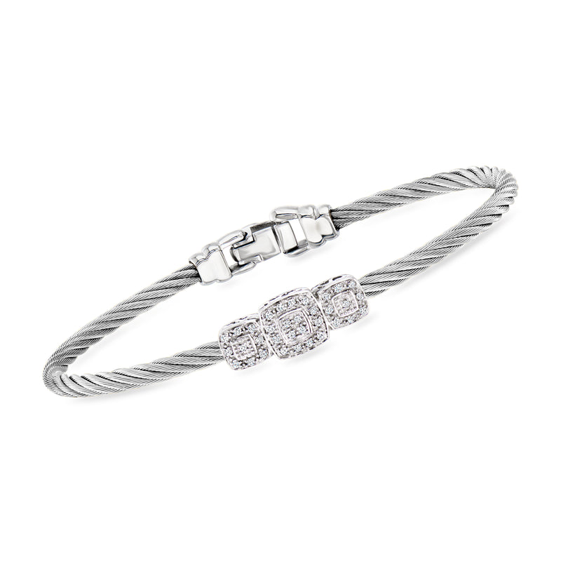 ALOR diamond station cable bracelet with gray stainless steel and white gold clasps