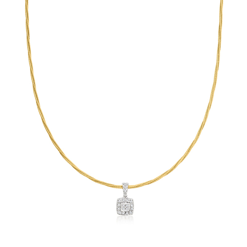 Gold-tone cable necklace with square diamond pendant