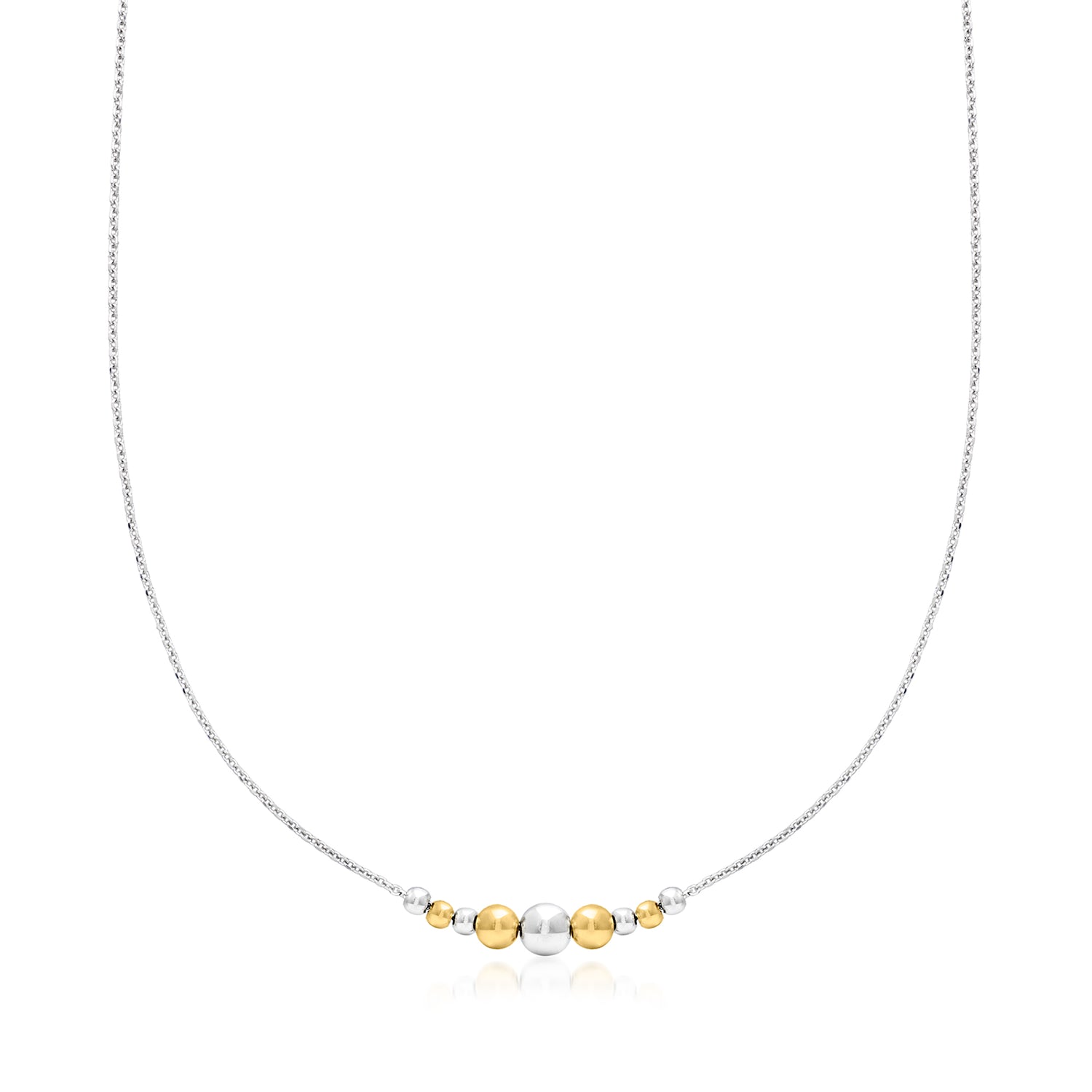 Italian Sterling Silver and 18kt Gold Over Sterling Graduated Bead Necklace