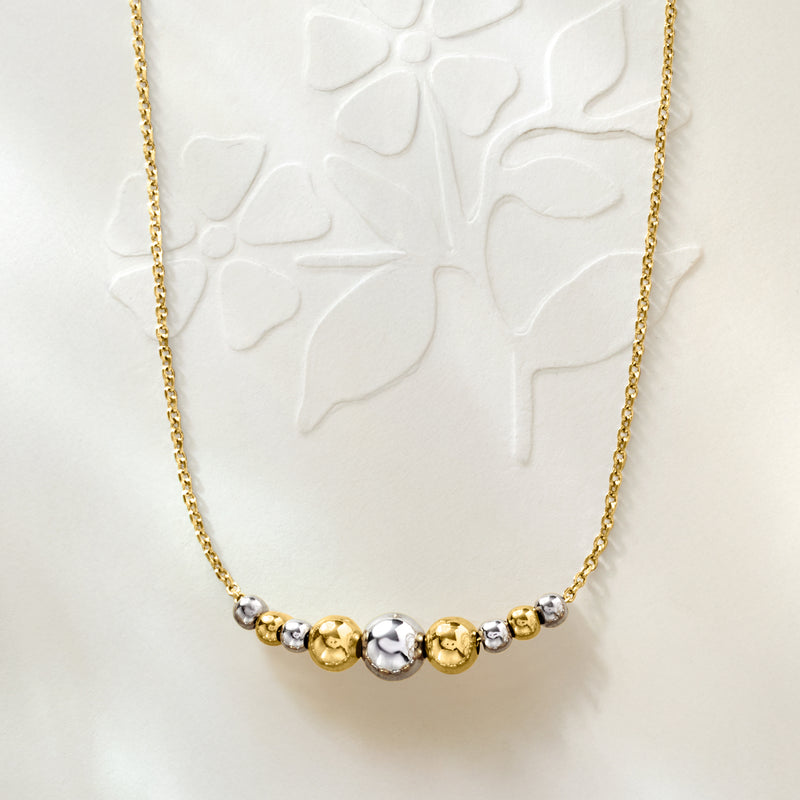 Gold chain bead necklace with mixed silver and gold round beads