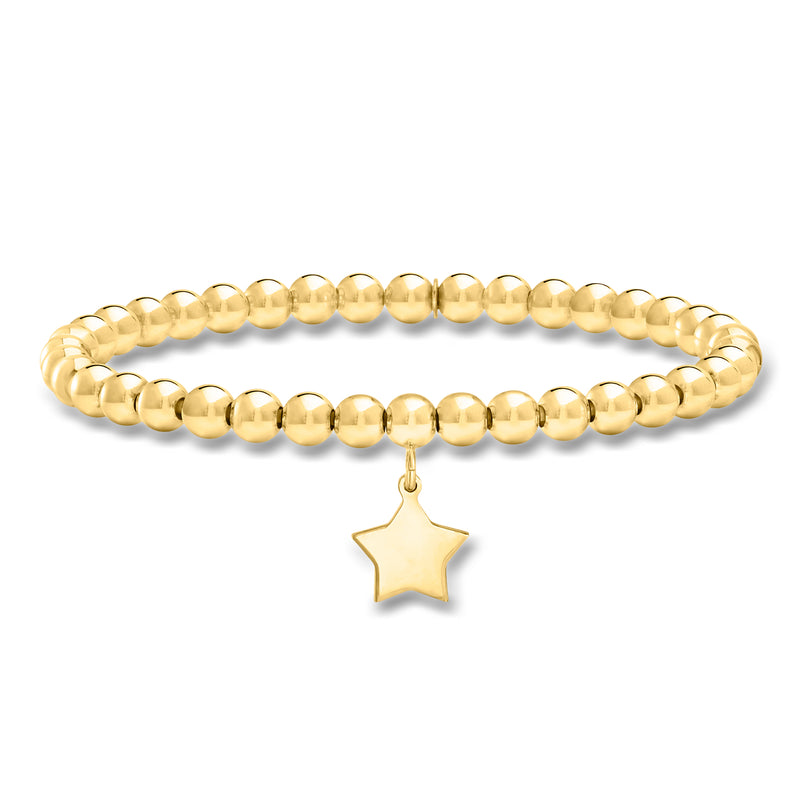 Gold bead stretch bracelet with dangling star charm