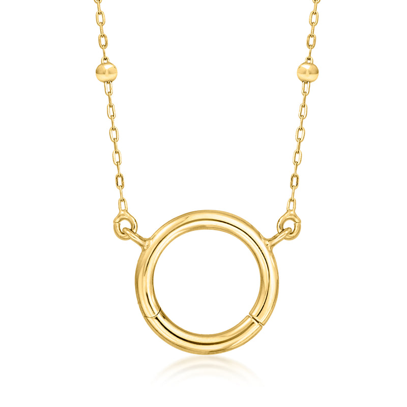 14kt yellow gold open circle charm station necklace with beaded links
