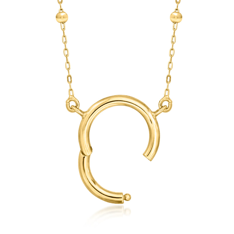 14kt yellow gold open ring charm station necklace with beaded chain links