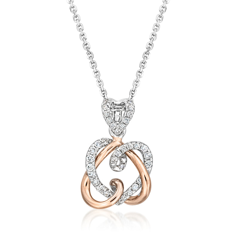 Two-tone gold diamond knot pendant necklace with sparkling pave detail and chain