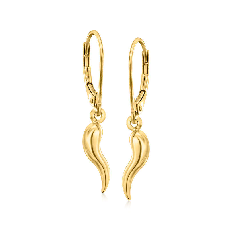 10kt yellow gold horn drop earrings with leverback closure