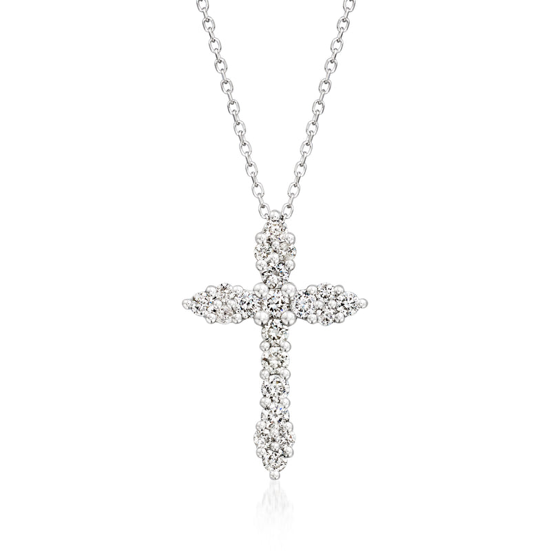 Vintage diamond cross pendant necklace in white gold