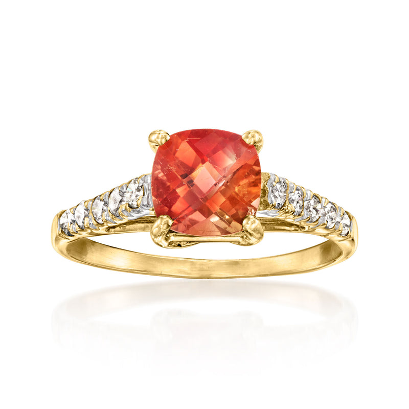 C. 1990 Vintage 1.55 Carat Morganite Ring with .35 ct. t.w. Diamonds in 14kt Yellow Gold. Size 7.5