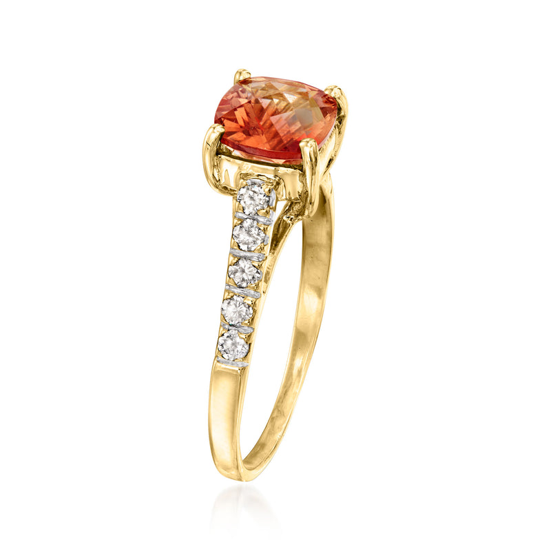 C. 1990 Vintage 1.55 Carat Morganite Ring with .35 ct. t.w. Diamonds in 14kt Yellow Gold. Size 7.5