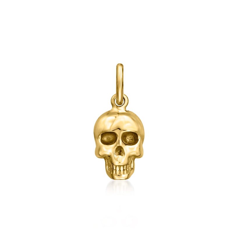 14kt yellow gold skull charm with polished details and loop bail