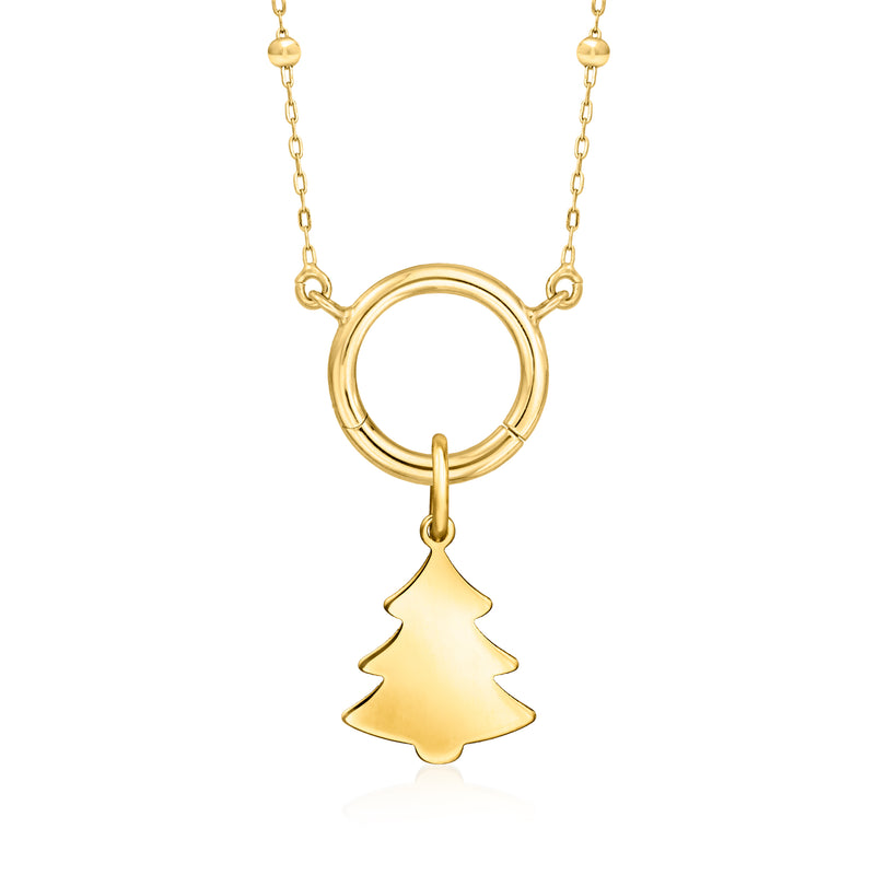 14kt yellow gold Christmas tree charm on chain with round ring