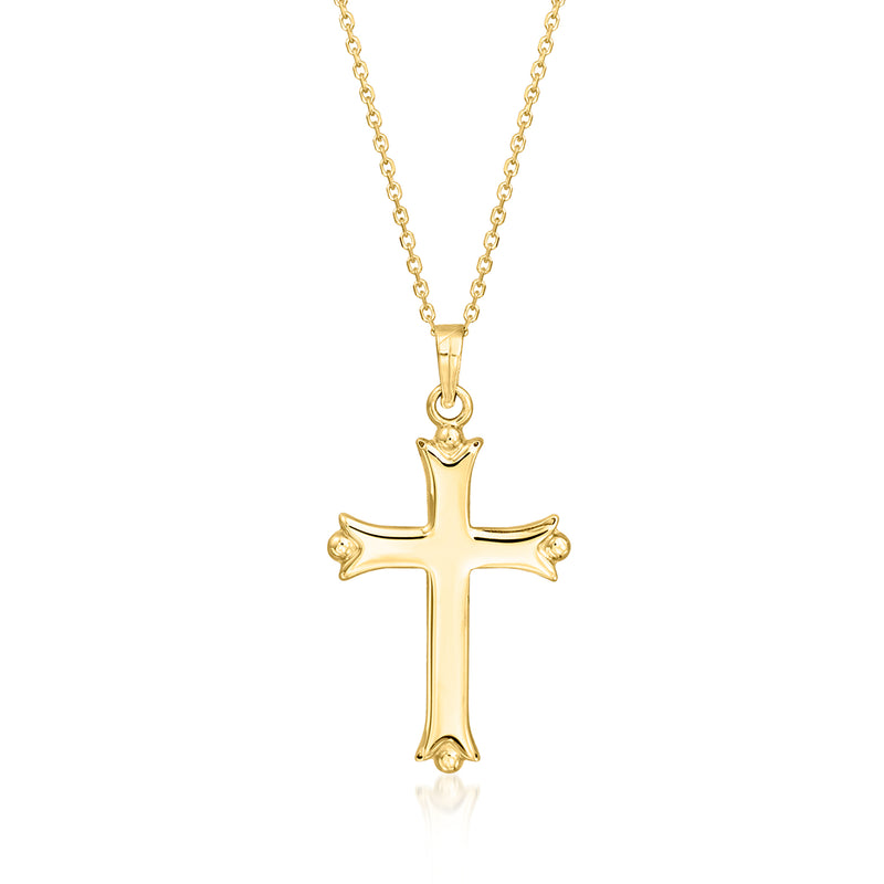 14kt yellow gold cross pendant necklace with vintage-style chain and polished cross