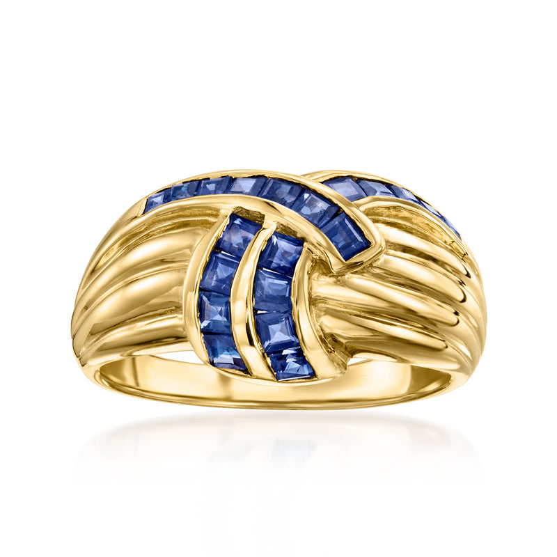Vintage curved sapphire ring with blue channel-set stones in 14kt yellow gold band
