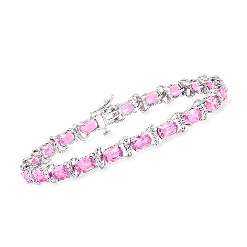 Vintage pink gemstone bracelet in 10kt white gold with hinged clasp and stones