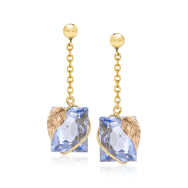 Vintage 14kt yellow gold drop earrings with blue synthetic spinel and faceted dangle stones