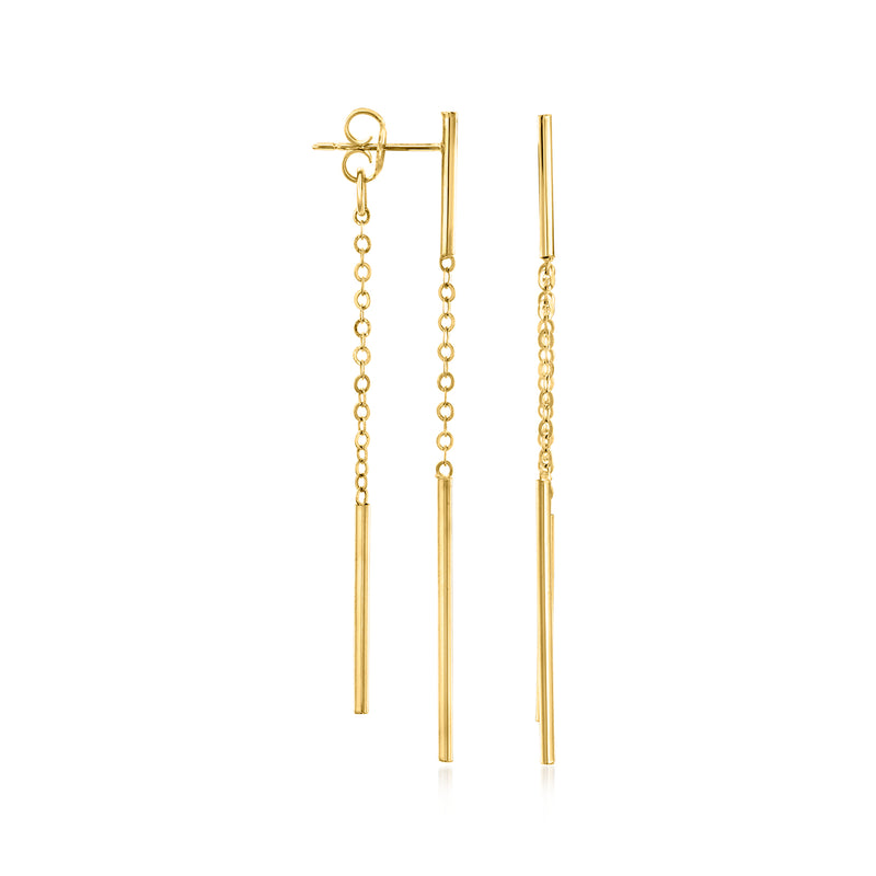 10kt yellow gold drop earrings with linear bars and hanging chain