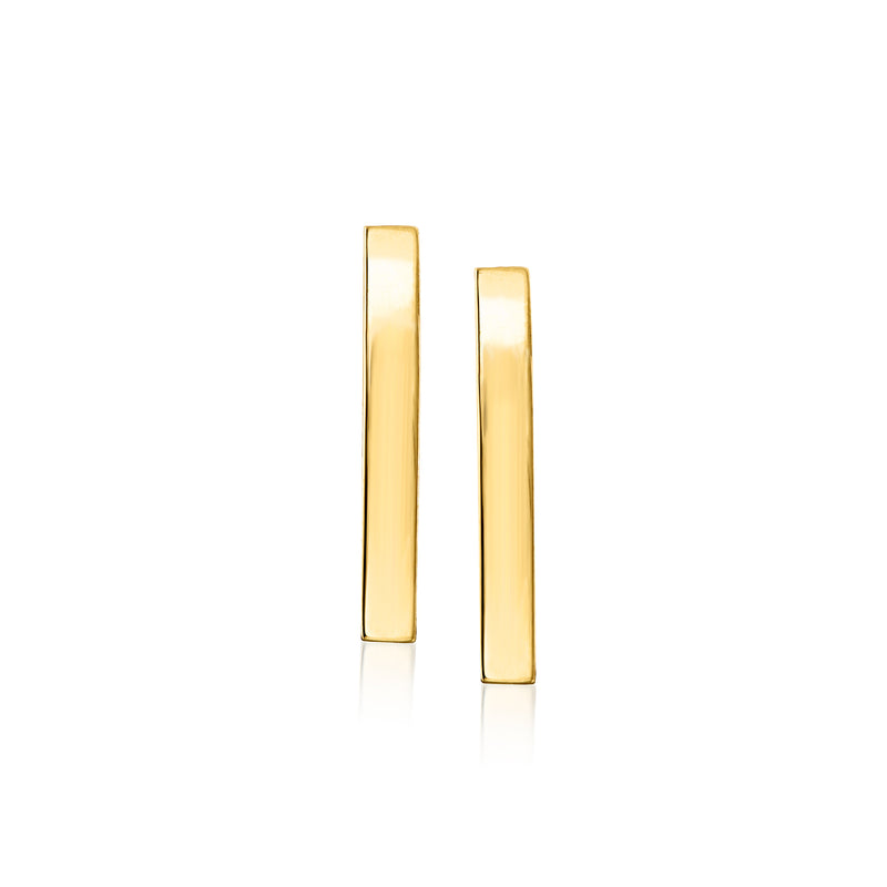 10k yellow gold bar stud earrings, rectangular bars with post backs