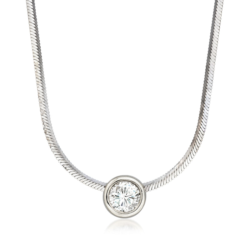 Vintage round diamond pendant necklace on 14kt white gold chain with bezel setting