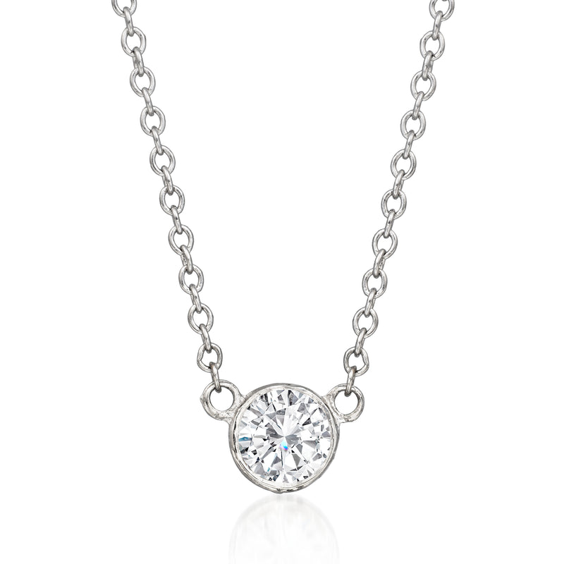 Platinum diamond necklace with round center stone and linked chain